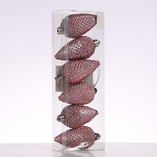 Christbaumschmuck Baumschmuck Tannenzapfen bruchfest glitzernd H: 8cm 6St. (Rosa)