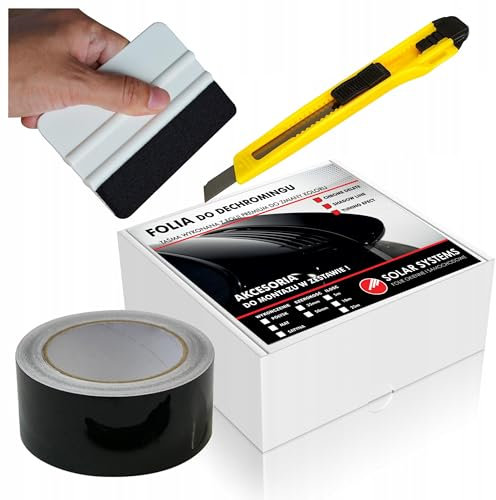 Solar Systems Selbstklebende Autofolie - Entchromung Klebeband + Rakel und Messer - Auto Tuning - Auto Folie Schwarz Glanz 5cm x 9 m