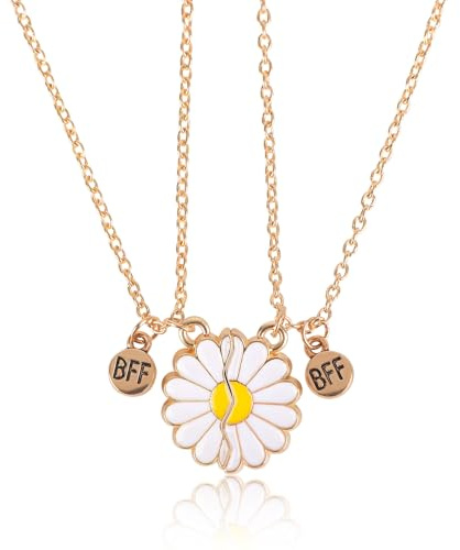 2pz Collana Semi-Coordinata con Margherita Carina dell'Amicizia, Girasole Regalo per Compleanno e San Valentino
