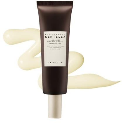 SKIN1004 Ampolla Solar Probio-Cica Glow Centella de Madagascar 50 ml – FPS 50+ PA++++ – Protector solar diario ligero con centella – Textura hidratante en ampolla – Sin efecto blanquecino (50ML)