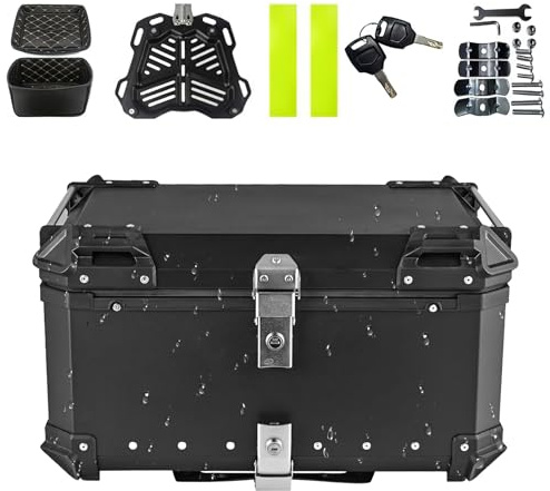 Top Case Moto, 45L/55L65L Top Cases Coffre de Moto Universel, Alliage D'aluminium Top Case Scooter, Étanche et Résistant aux Chutes et Antivol, avec Serrure de Sécurité, pour Rangement Casques (65L B)