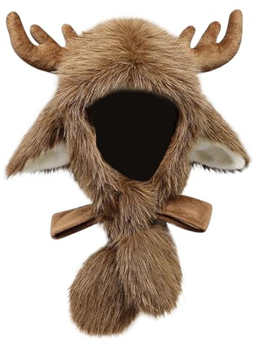 Chapeau Hiver en Motif des Oreilles et Cernes de Renne Chapeau Animaux Mingnon avec Oreillette Bonnet Noël en Fausse Fourrure Bonnet Hiver pour Vélo,Ski,Camping, Randonnée