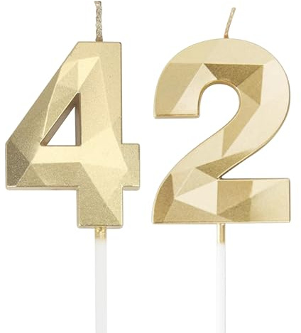 Velas de cumpleaños con números 42,3D, doradas, velas de cumpleaños para tartas, decoración de cumpleaños, velas de cumpleaños para niños, para fiestas, bodas, fiestas de empresa, aniversarios (oro