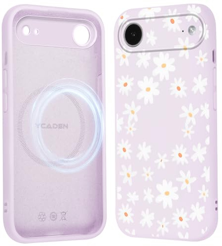 Saqmkil Magnetiskt fodral för iPhone Air/iPhone 17 Air 6,5 tum, kompatibelt med MagSafe, estetiska blommor tusensköna teckningar kvinnor skal, flytande silikon mjukt TPU stötsäkert fodral, lila