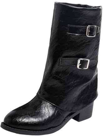 lozssnigzi Stivali Biker Donna, in Pelle Camoscio Invernali Stivaletti Con Tacco E Risvolto Stivali Bassi Boots Tinta Unita Stivaletto Scarpe Eleganti E Comodi, 36-43