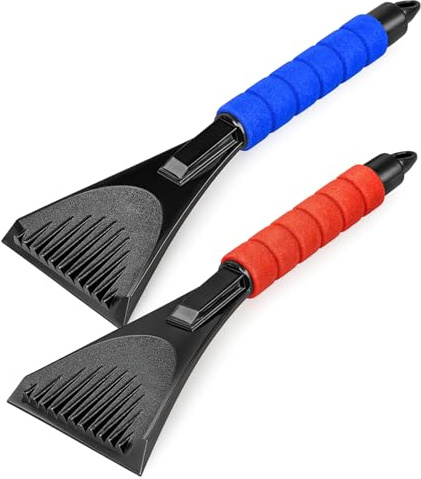 HowseHold Ice Scraper for Car Windscreen (Pack of 2) Long 27cm Handle Anti Scratch, ABS Scrapers with Soft Foam Grip, for Fast Ice, Frost and Snow Removal