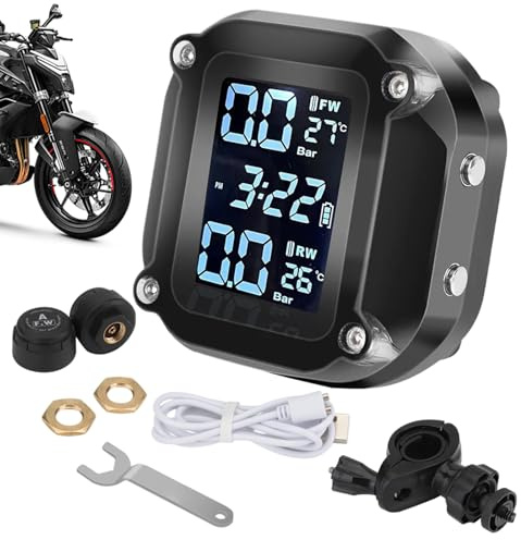 Controllo della Pressione degli Pneumatici M5 per Moto, Set di sensori Esterni, di monitoraggio Senza Fili, Funzione di Allarme, monitoraggio preciso degli Pneumatici, Adatto per Strada