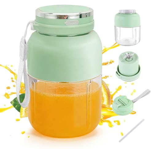 Tragbarer Mixer, 1300 ml Fresh Juice Mixer Flasche, Smoothie Maker to Go, Blender Bottle mit Auslaufsicherer Deckel, Kabellos, Wiederaufladbar für Fitness, Büro und Reise (Hellgrün)