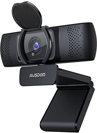 AUSDOM Webcam, Autofokus Webcam mit Mikrofon, Privatsphäre, Plug and Play USB Computer Web Kamera für Pro Streaming/Online Teaching/Video Calling/Zoom/Skype (Schwarz-1080P)