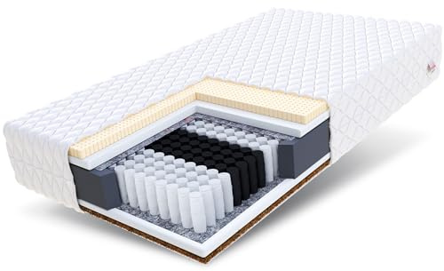 FDM Forgia Materasso a molle insacchettate, 180 x 200 cm, 7 zone, rivestimento in cocco e lattice, H3/H5, medio, molto duro (70-130 kg), altezza 20 cm, lavabile e anallergico