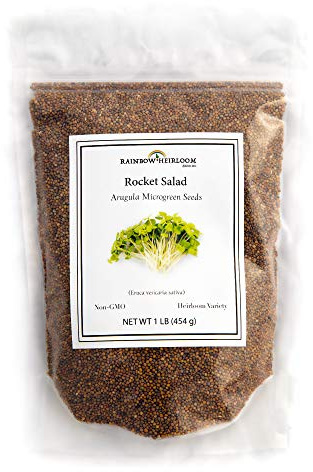 Arugula Microgreen Seeds Bulk 1 LB Resealable Bag | Spicy & Flavorful Greens | Non GMO Heirloom Seeds | Rocket Salad by Rainbow Heirloom Seed Co.