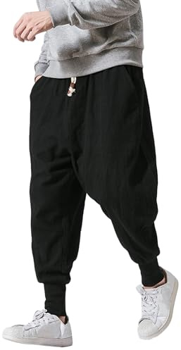 PRIJOUHE Men's Baggy Harem Pants Loose Japanese Streetwear Hip Hop Joggers, 46-black, Large