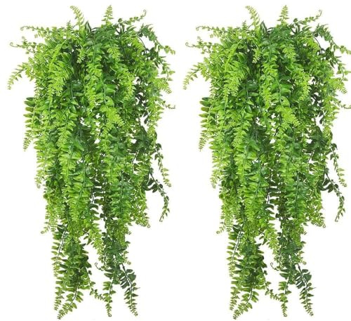 PINVNBY Reptile Plants Hanging Fake Vines Boston Climbing Terrarium Plant with Suction Cup for Bearded Dragons Lizards Crested Gecko Snake Hermit Crab and Tank Habitat Decorations (2 Pack)