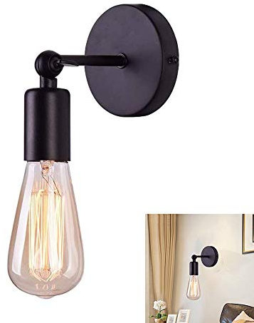 ChaoZan Lámpara de pared Metal Apliques de Pared E27 Moderno Creatividad Simple Hierro Luz de Pared Retro Portalámpara para Dormitorio Comedor Restaurante Sala Escalera Decoración, Negro