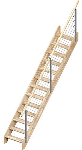 DOLLE Raumspartreppe Brest Höhe bis 280 cm Geradelaufend Eiche unbehandelt volle Stufen 70 cm inkl. Geländer