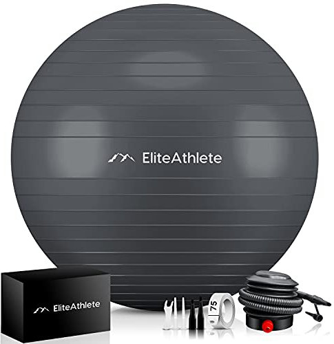 EliteAthlete Gymnastikball Sitzball Büro ergonomisch mit Anti Burst System - Fitness Pilates Schwangerschaft - Schwangerschaftsball Fitnessball Yogaball - Yoga Ball 85 cm inkl. Luftpumpe