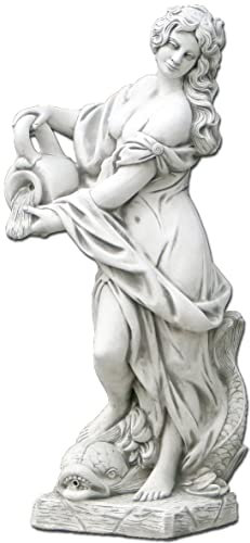 Statuette femme avec pichet debout sur le poisson - Fontaine de jardin - Figurine en pierre - Décoration extérieure - 140 cm