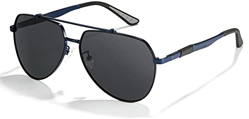 Cyxus Gafas de Sol Polarizadas Metal Piloto Protección UV400 para Hombre (Negro-Gafas de Sol-1020)