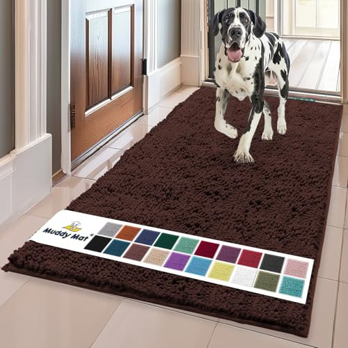 Muddy Mat® AS-SEEN-ON-TV Highly Absorbent Microfiber Door Mat and Pet Rug, Non Slip Thick Washable Area and Bath Mat Soft Chenille for Kitchen Bathroom Bedroom Indoor and Outdoor - Brown XL 59X35
