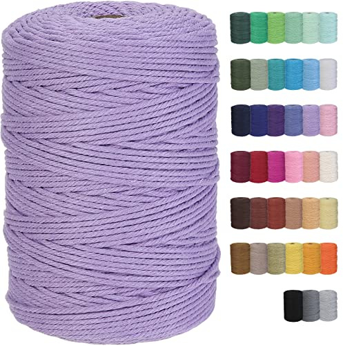 GOHOF Macrame Cord 3mm x 328yards Natural Cotton Rope - Soft Colored Cord for Plant Hanger, Wall Hanger, Dreamcatcher Craft Supplies (Light Purple)