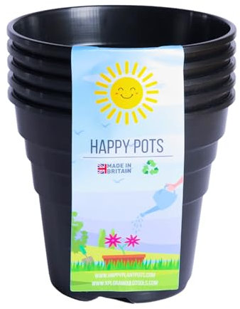 Happy Pots - Lot de 5 Pots de Fleurs en Plastique de qualité supérieure - 10 cm - Pots de Fleurs réutilisables pour intérieur/extérieur, décoration d'intérieur, Jardinage - Rond, très résistant,