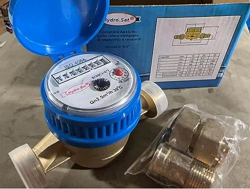 HYDRO.SAT Contatore Acqua quadrante Asciutto D. 1/2 Getto Unico Completo Coperchio e raccordi