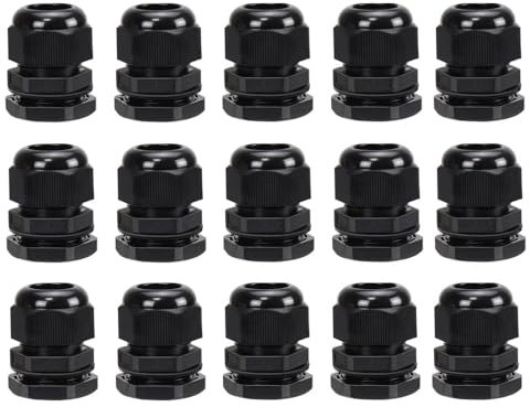 15 Pack M20 20mm IP68 Waterproof Black Cable Glands, Suitable for 6mm - 12mm Cables, Plastic Nylon Compression Glands Connectors with Locknut and Washer - AVARTEK (Black)