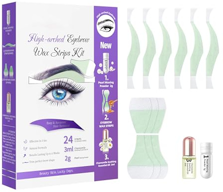 High-arched Eyebrow Wax Strips Kit Facial Wax Strips Hair Removal High-arched Eyebrow Shaper at Home Waxing 24 Strips 3ml Calming Oil for Sensitive All Skin Types Women