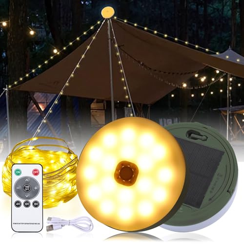 Howeifull 12M Camping Fairy Lights Roll Up, 150 LED Solar Camping Fairy Lights Outdoor, 3600mAh Solar & USB-laddning, vattentät bärbar campinglampa 8 lägen för camping, trädgård