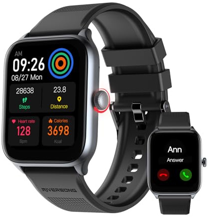 RIVERSONG Montre Connectée Homme Femme avec Appel Bluetooth, 1,85 Smartwatch, 100+ Modes Sportifs, Moniteur de Pouls/Sommeil/SpO2, Assistant Vocal, Compatible avec iPhone et Android, Gris Sidéral