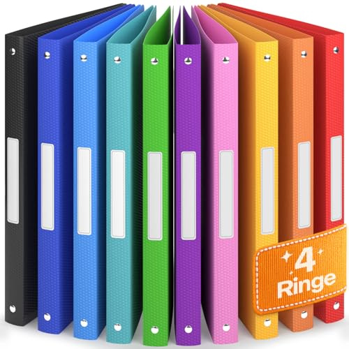 ACROPAQ - 10 x Ringbuch A4 | 4 Ringen | Mit Rückenetiketten, Rückenbreite 2,5 cm, Regenbogen, Natur Farbkollektion - Ringhefter, Ringordner, Ordner A4 Schmal, Ringmappe A4, Schulordner