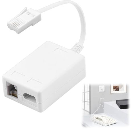 Divisor de microfiltro BT a ADSL RJ11 – Conector BT macho a 2 hembra, cable divisor de enchufe blanco, estabilizador de señal DSL para teléfonos fijos del Reino Unido, módem FAX, módem Sky y sistemas
