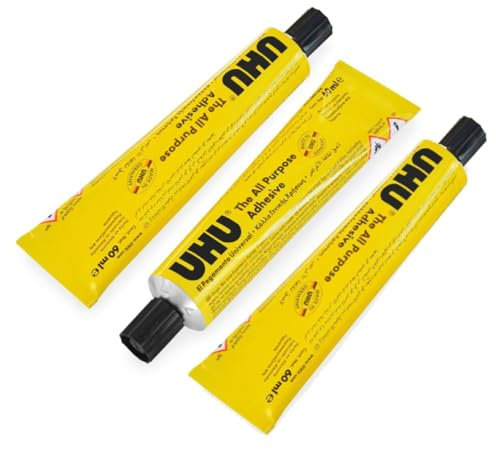 UHU All Purpose Glue 60ml Pack of 3 Tubes - Transparent, Fast Drying, Strong Adhesive for Arts Crafts & DIY