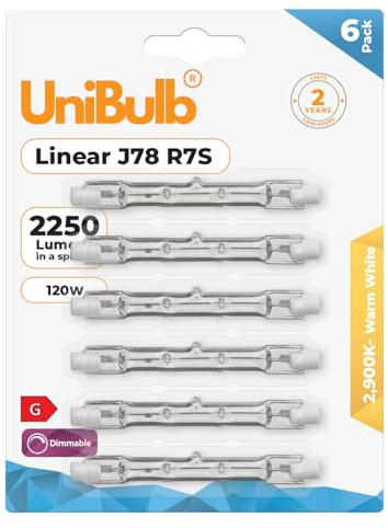 Unibulb Halogen Floodlight Light Bulb R7S J78 78mm Linear 2250 lumens 120W 2900K (Warm White) Dimmable (6)
