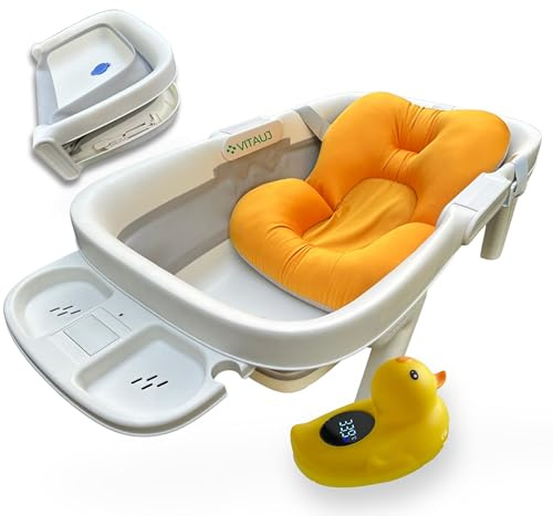 VITAUJ Bañera Plegable Bebé 0–36 Meses con Cojín Antideslizante, Termómetro sin Cables y Juguete | Grande, Segura y Compacta
