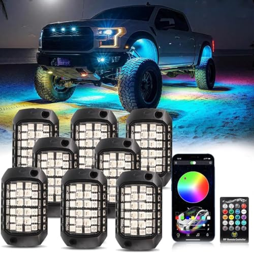 Rock Lights for Trucks, 8 Pods RGB LED Rock Lights with APP/Remote Control & Music Mode, High Bright Multilcolor Waterproof IP68 Rock Neon Light Kits for Pickup Off Road RZR SUV ATV UTV Car