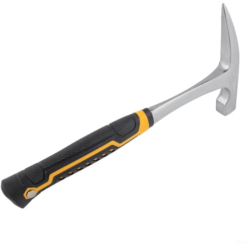 Marteau géologique à tête plate et pointe pointue pour l'exploration minière et les travaux de maçonnerie en acier 45 avec manche en caoutchouc antidérapant (C)