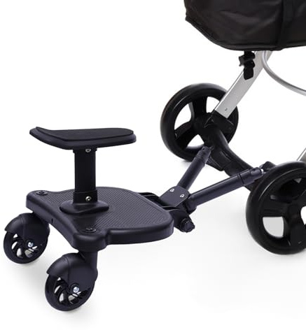 Buggy Board med säte, universell ståbräda för barn från 3 till 7 år, fotbräda för barnvagn, buggy, max. belastning 25 kg, svart