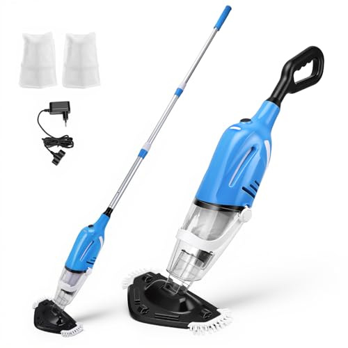 TLPEMN Aspirapolvere Piscina Senza Fili, Doppia modalità con Spazzola Triangolare 31cm & Bocchetta per Fessure, Avvio Automatico ad Immersione, Autonomia 80 min, Asta Telescopica 139-199cm
