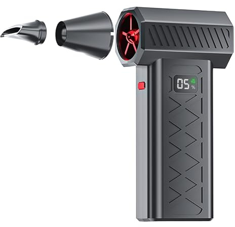 Aria Compressore Elettrico, Rimuovi Polvere Senza Fili,130000 giri/min,6 Velocità,6000mAh,con Luce LED,con LCD,con Martello di sicurezza,Compressed Air Duster Portatile per Laptop,Keyboard,Esterno