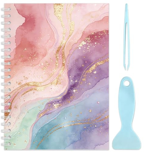 OLYCRAFT Reusable Sticker Collecting Album Blank Sticker Storage Book A5 Size with 50 Sheet Release Paper Marble Wash Sticker Collecting Book with 1pc Pliers 1pc Scraping Plate for Collecting Stickers