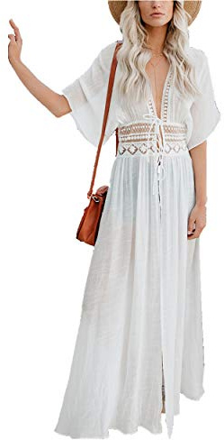AiJump dam kimono knälängd strandklänning lång sommarklänning bikini cover up
