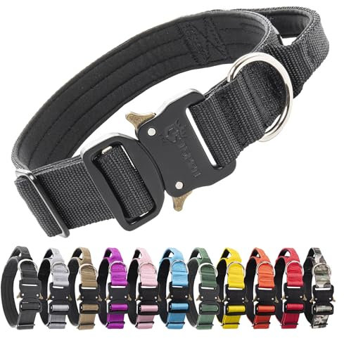 TSPRO Premium Collare per Cani, Regolabile Collare Tattico con Maniglia e una Robusta Fibbia Metallica a Sblocco Rapido, per Cani di Taglia Media a Grande (Nero M)