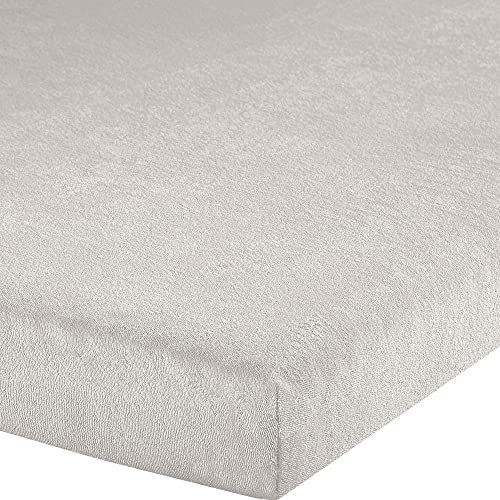 Erwin Müller Topper-Spannbettlaken Frottee-Stretch, Spannbetttuch für Topper Füssen Silber Größe 140x200 cm - 160x200 cm - pflegeleicht, formstabil, mit Rundumgummi, sehr Gute Passform