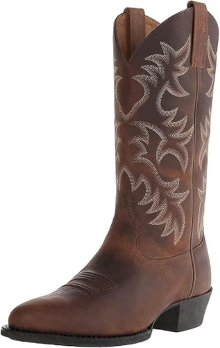 FBARTL Bottes de cowboy vintage western pour homme en cuir vintage bottes pointues bottines à plateforme tube moyen, marron