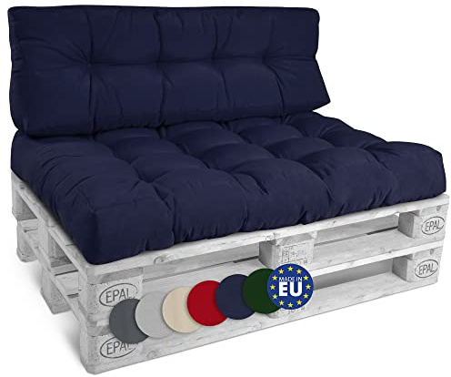 Beautissu Set de 2 Coussin Palette Style – 1x Coussin d'assise 120x80 cm & 1x Coussin Dossier canapé 120x40 cm Coussin Lounge Extérieur & Intérieur pour Salon Lounge Jardin Outdoor - Bleu foncé
