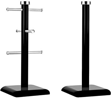 Royal Cuisine Kitchen Roll Holder & Mug Tree Set Durable Paper Towel Holder Cup Holder & Mug Stand for Kitchen Countertop Stylish Towel Holder and Mug Holder-Kitchenware (Black)