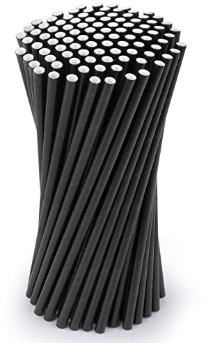 Vicloon 100 Stück schwarze Papier-Trinkhalme – biologisch abbaubare Trinkhalme aus umweltfreundlichem Papier für Geburtstage, Hochzeiten, Weihnachten, Babyduschen, Feiern und Partys