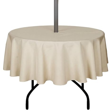 youngseahome Outdoor-Tischdecke, knitterfrei, schmutzabweisend, wasserdicht, Polyesterstoff, Tischdecke mit Reißverschluss, Schirmloch für Picknick/Party/Abendessen/Terrasse, Garten, 152,4 cm (60 Zoll