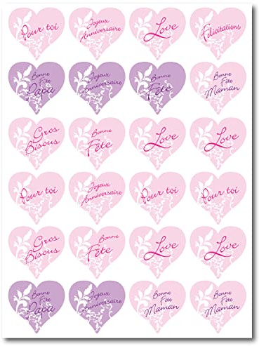 Affichesstore 30259 - Lot de 120 Stickers - 5 Feuilles de 24 Etiquettes Adhésives Assorties - Coeurs 43x40 mm - Messages Cadeaux et Fêtes